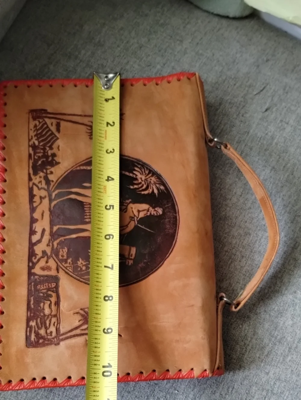 Vintage Egyptian Revival Leather Handbag Camel Pharaoh Top Handle Purse 7